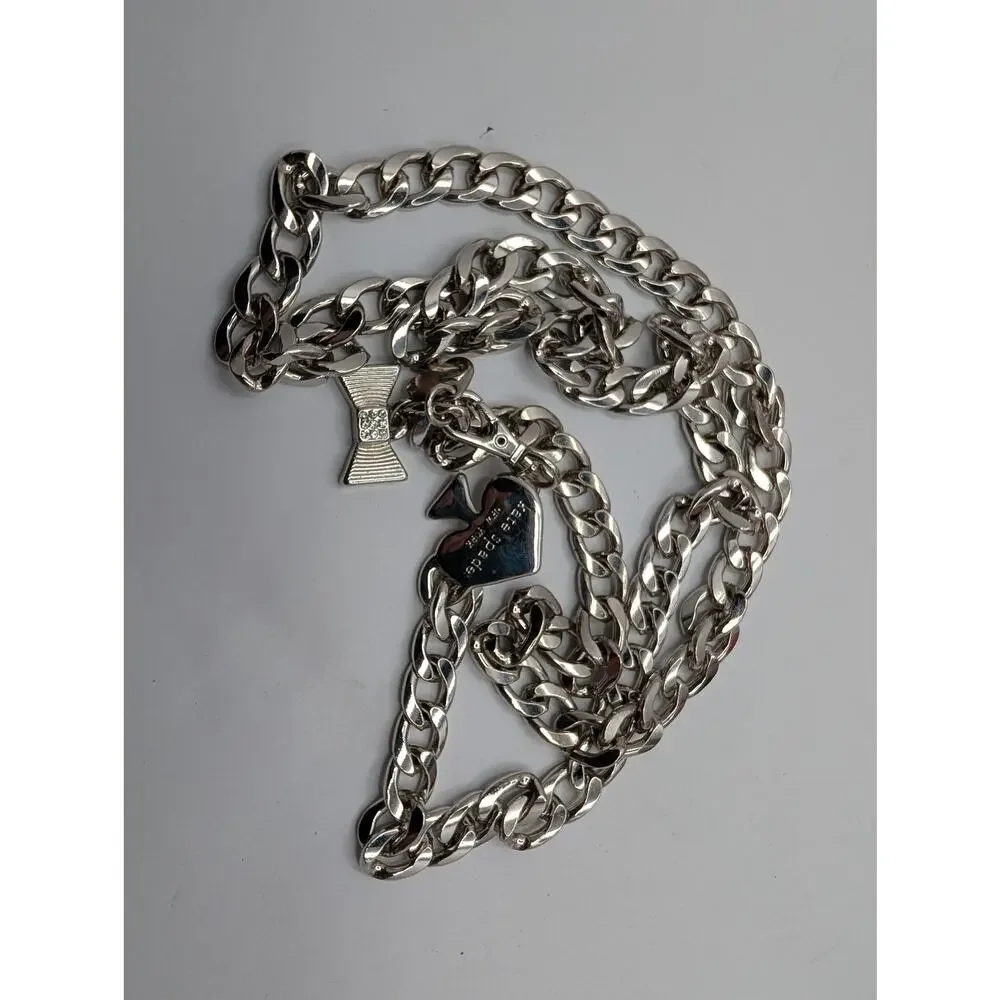 Kate Spade New York Silver-Tone Curb Chain Belt/Necklace Bow & Spade Charms - Picture 1 of 5